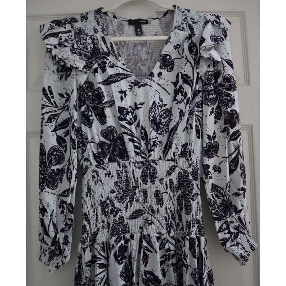 Aqua IDK7298 Women's Sz XS Blue Multi Smocked Floral Print Midi Dress $118 - Picture 8 of 16